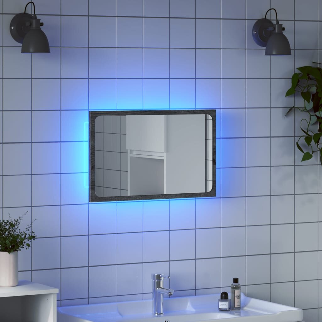 vidaXL LED огледало за баня сив сонома 60x85x38 см инженерно дърво