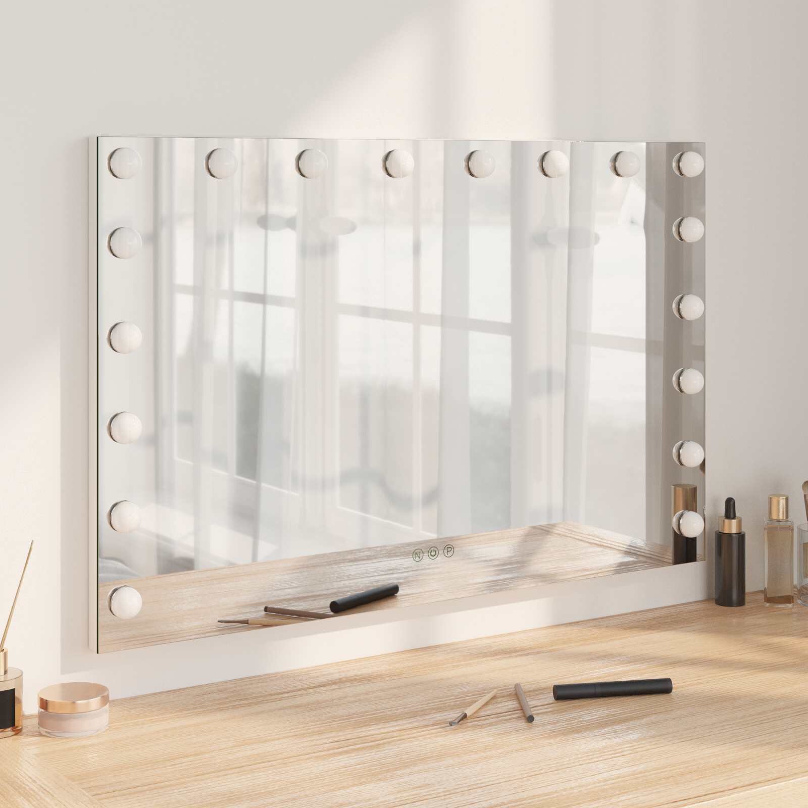vidaXL LED огледало за гримиране Бяло 80 x 10 x 525 см