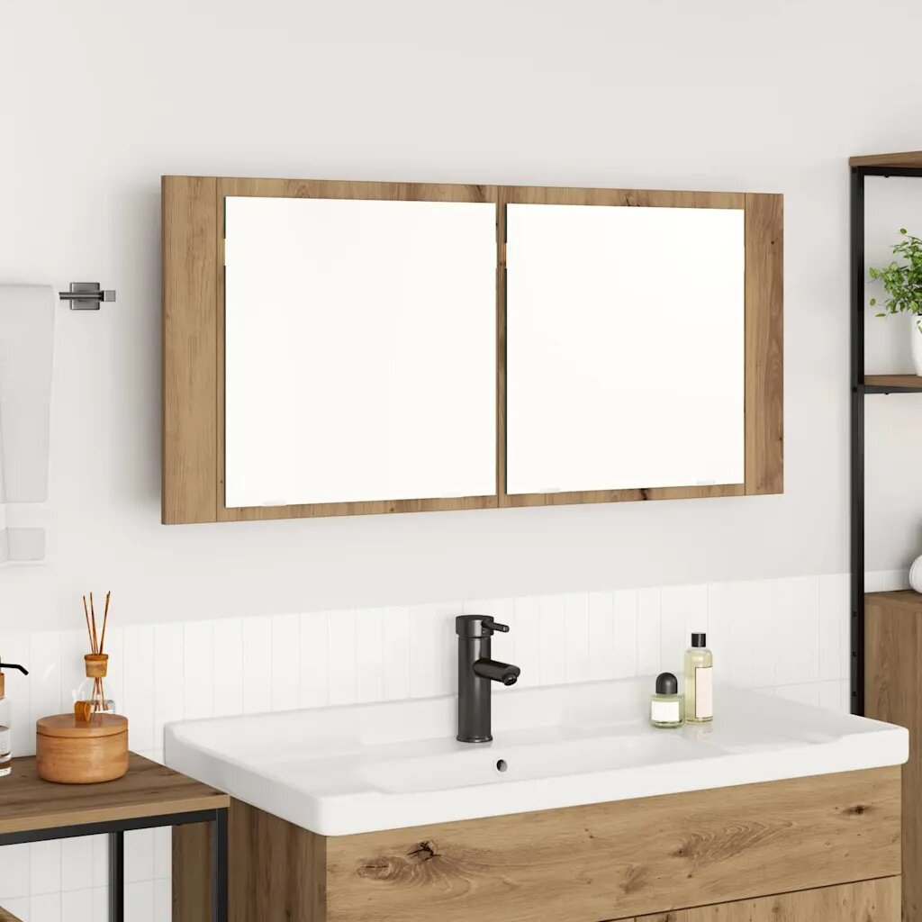vidaXL LED Огледало за Съхранение Дъб 100 x 12 x 45 см
