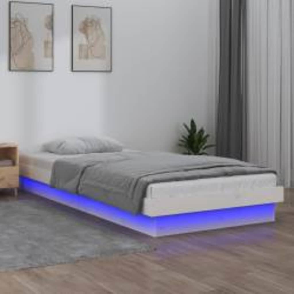 vidaXL LED Рамка за легло бяла 90x200 см масивно дърво