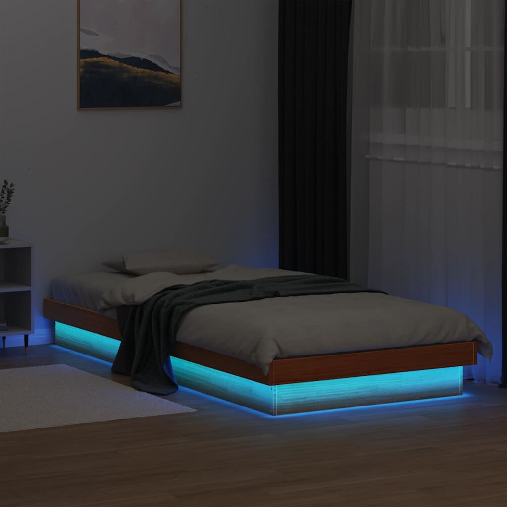 vidaXL LED рамка за легло восъчнокафяв 100x200 см борово дърво масив