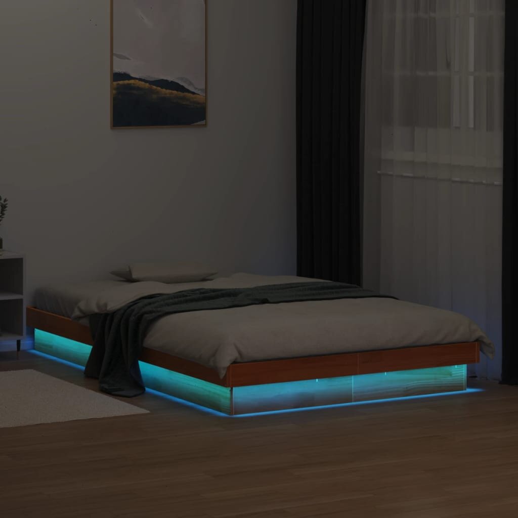 vidaXL LED рамка за легло восъчнокафяв 140x190 см борово дърво масив