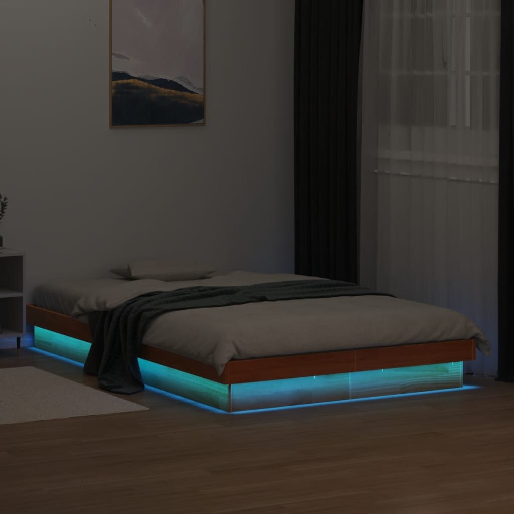 vidaXL LED рамка за легло восъчнокафяв 140x200 см борово дърво масив