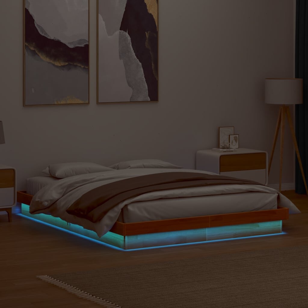 vidaXL LED рамка за легло восъчнокафяв 160x200 см борово дърво масив