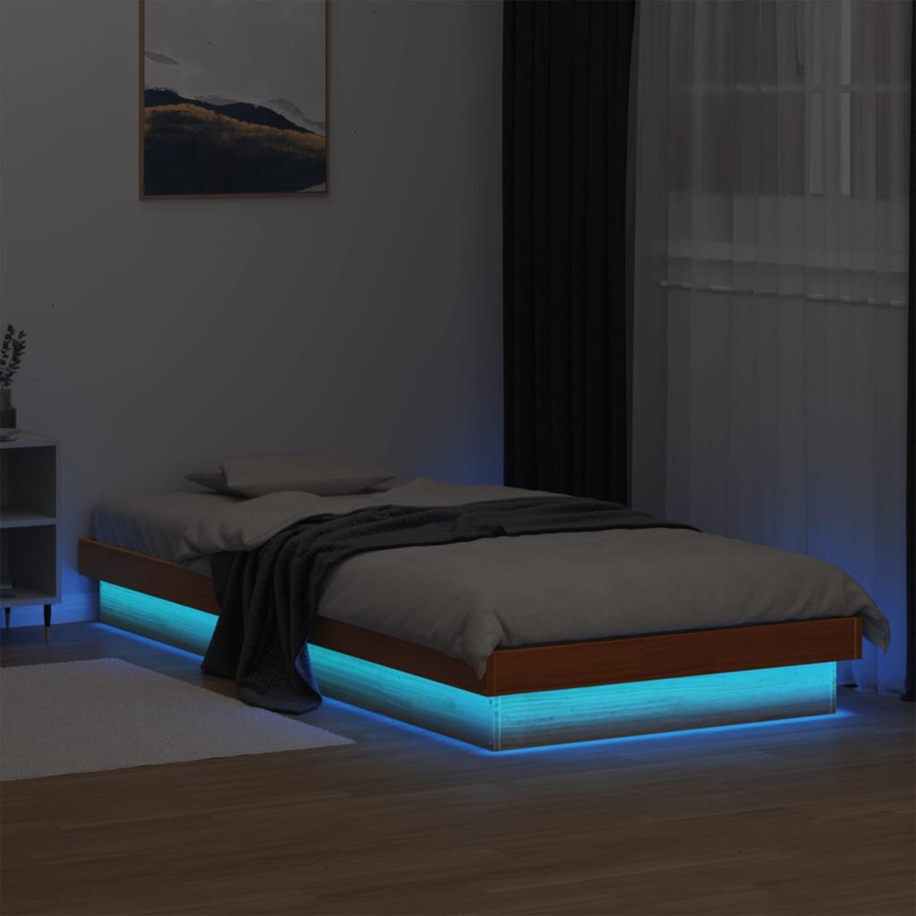 vidaXL LED рамка за легло восъчнокафяв 75x190 см борово дърво масив