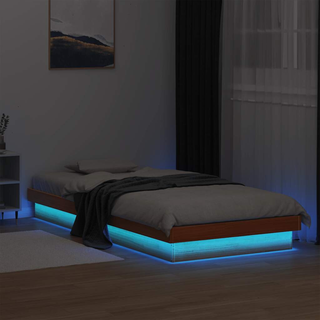 vidaXL LED рамка за легло восъчнокафяв 90x200 см борово дърво масив