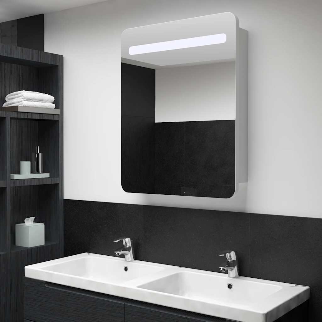 vidaXL LED шкаф с огледало за баня 60x11x80 см