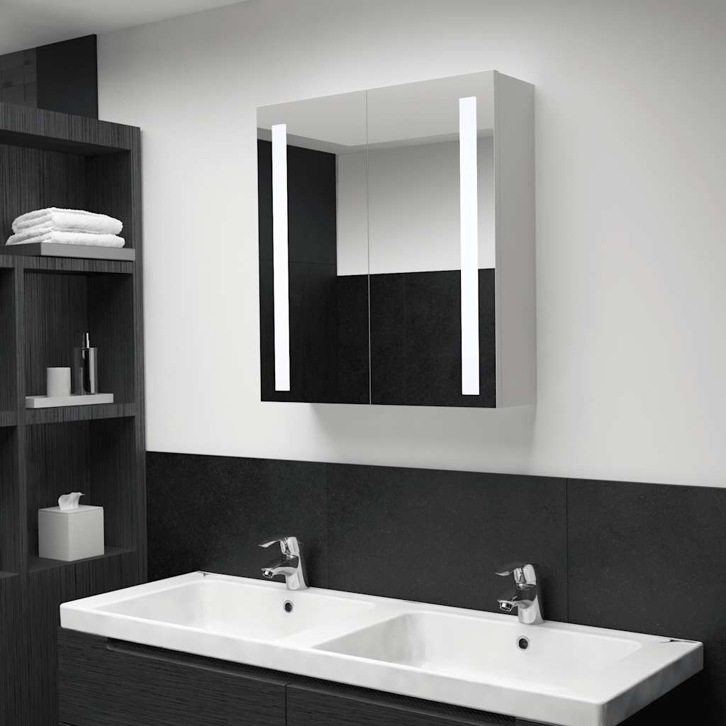 vidaXL LED шкаф с огледало за баня 60x14x62 см