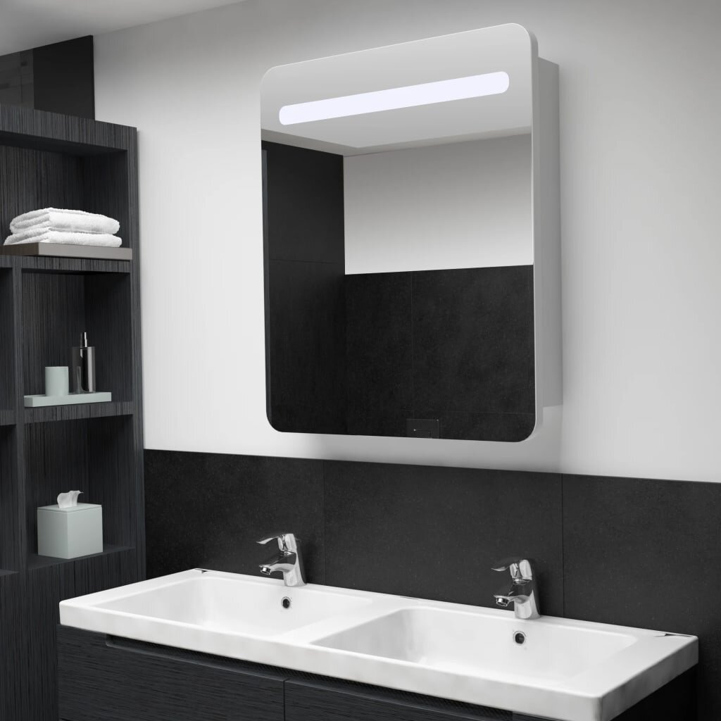 vidaXL LED шкаф с огледало за баня 68x9x80 см