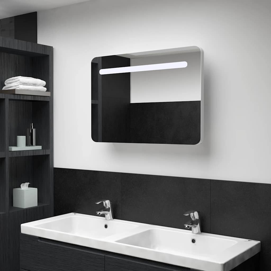 vidaXL LED шкаф с огледало за баня 80x95x55 см