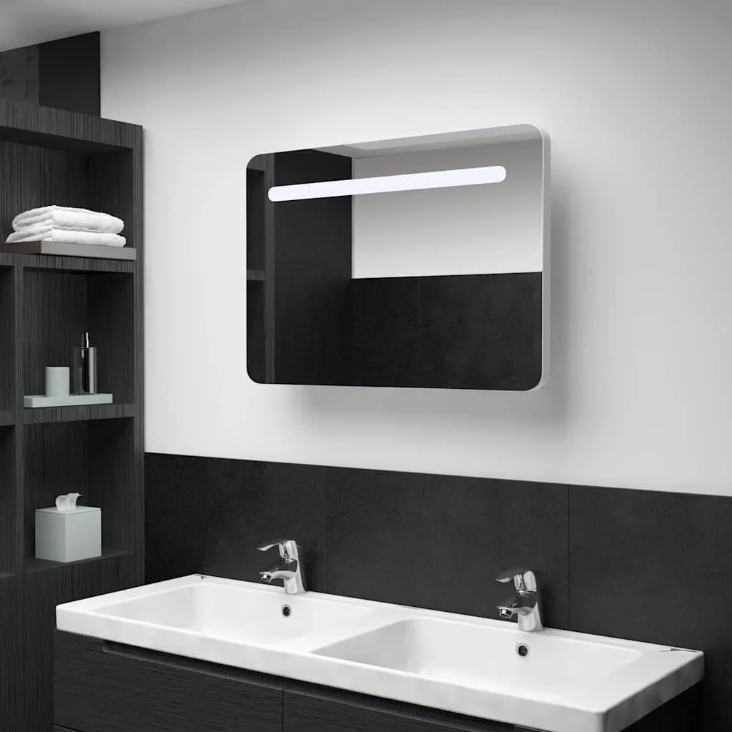vidaXL LED шкаф с огледало за баня 80x95x55 см