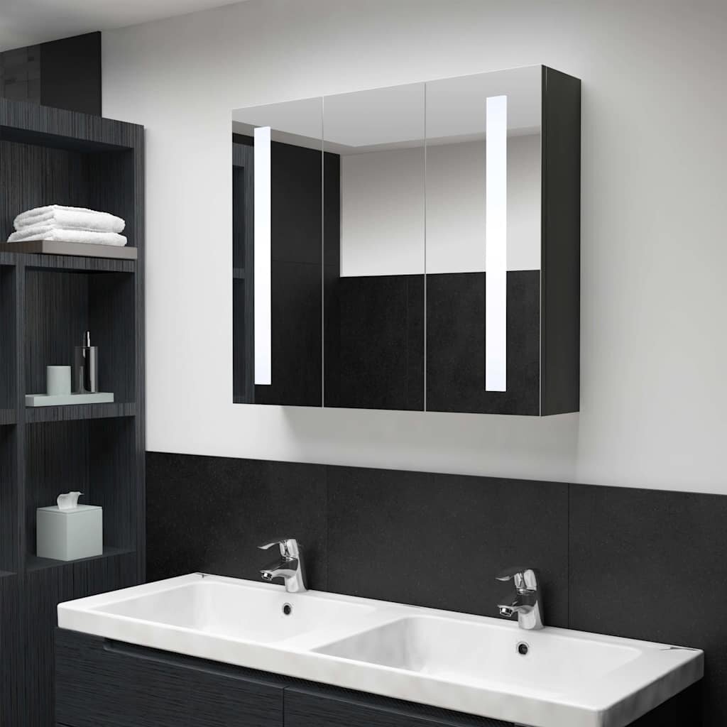 vidaXL LED шкаф с огледало за баня 89x14x62 см