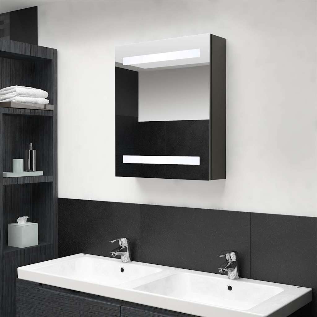 vidaXL LED шкаф с огледало за баня антрацит 50x14x60 см