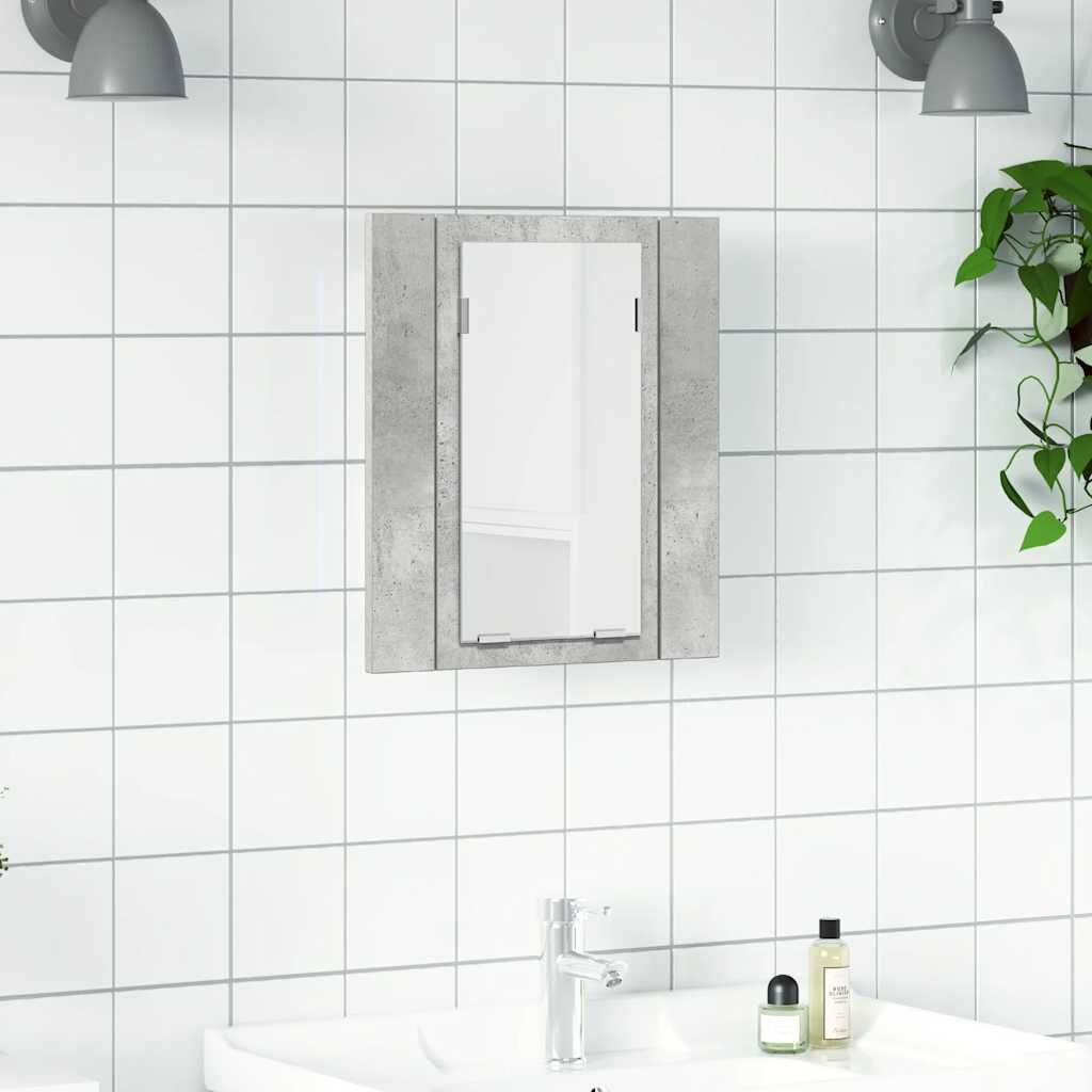 vidaXL LED шкаф с огледало за баня бетонно сив 40x12x45 см акрил
