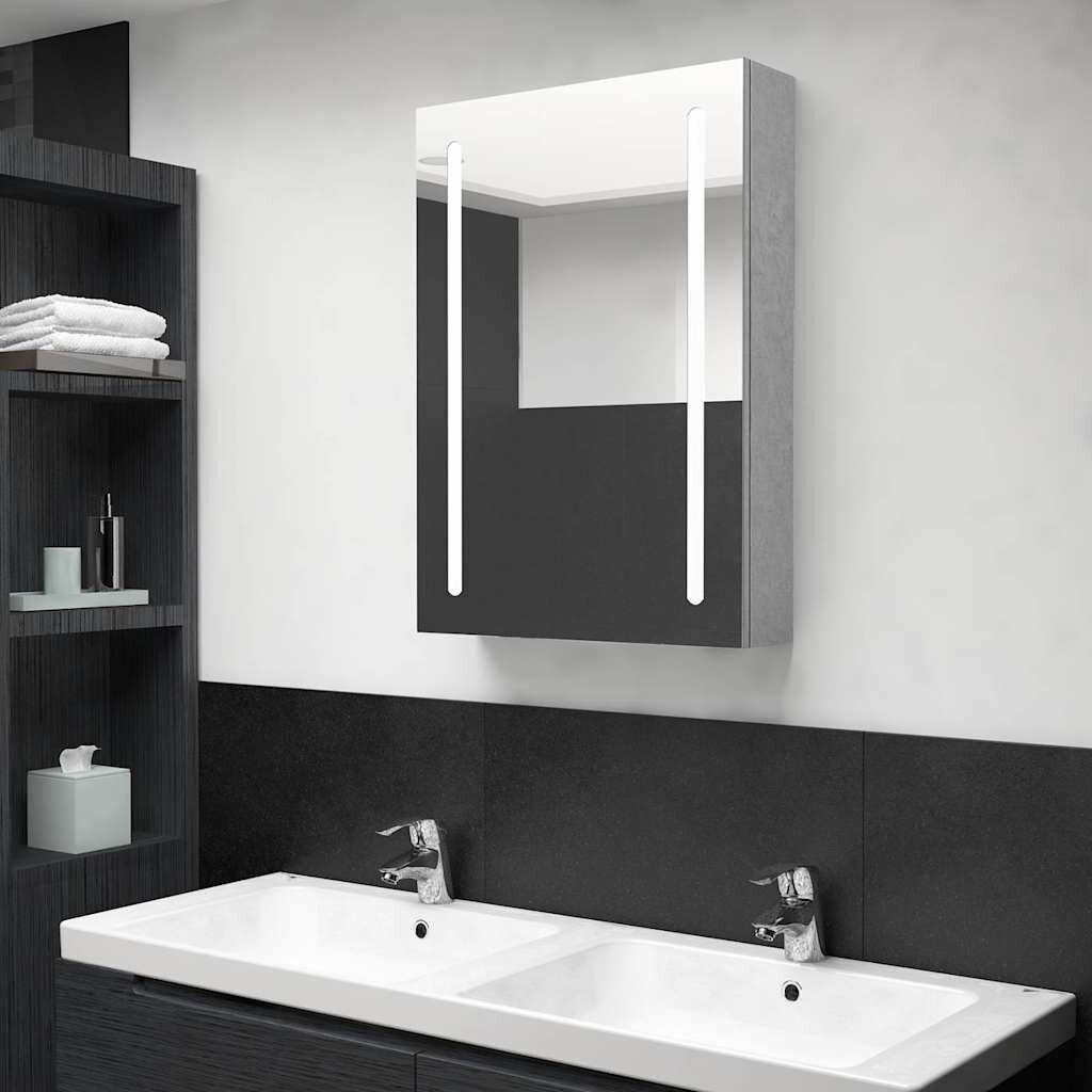 vidaXL LED шкаф с огледало за баня бетонно сив 50x13x70 см