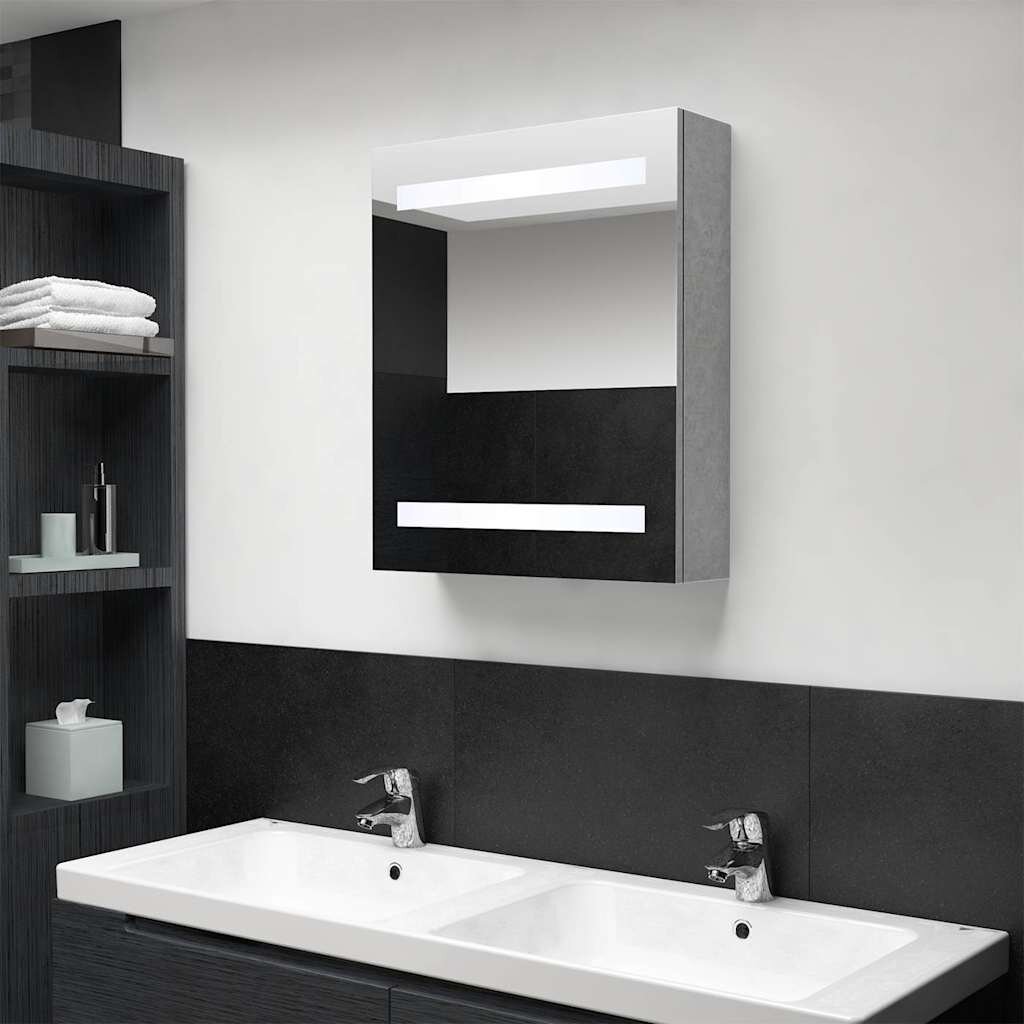 vidaXL LED шкаф с огледало за баня бетонно сив 50x14x60 см