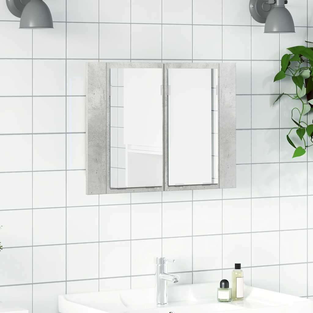 vidaXL LED шкаф с огледало за баня бетонно сив 60x12x45 см акрил
