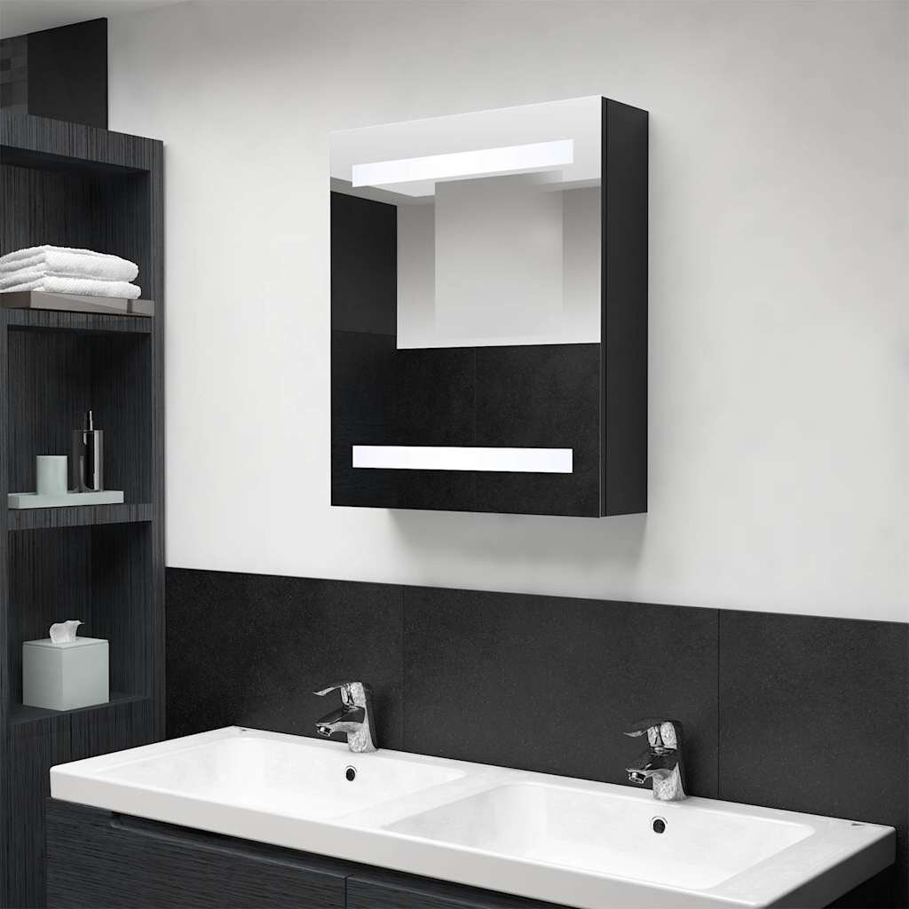 vidaXL LED шкаф с огледало за баня черно 50x14x60 см