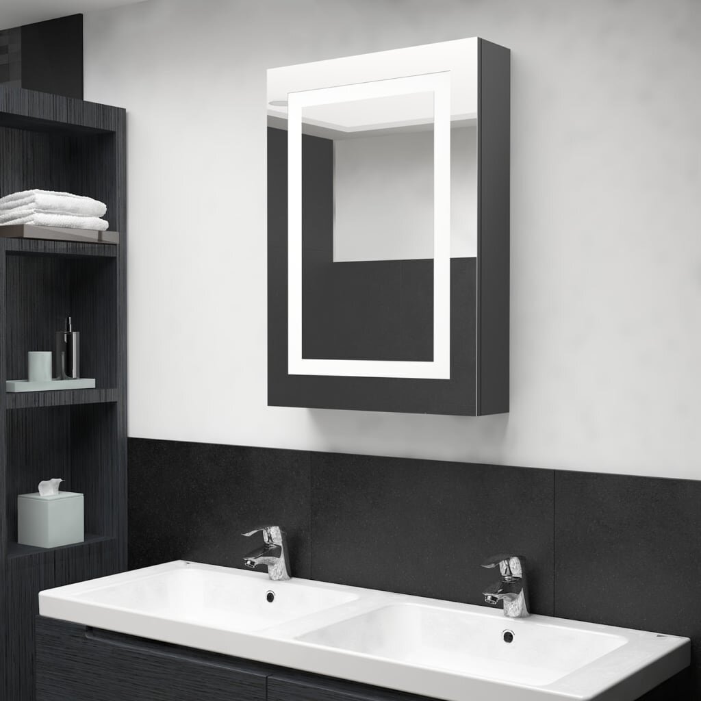 vidaXL LED шкаф с огледало за баня сив 50x13x70 см