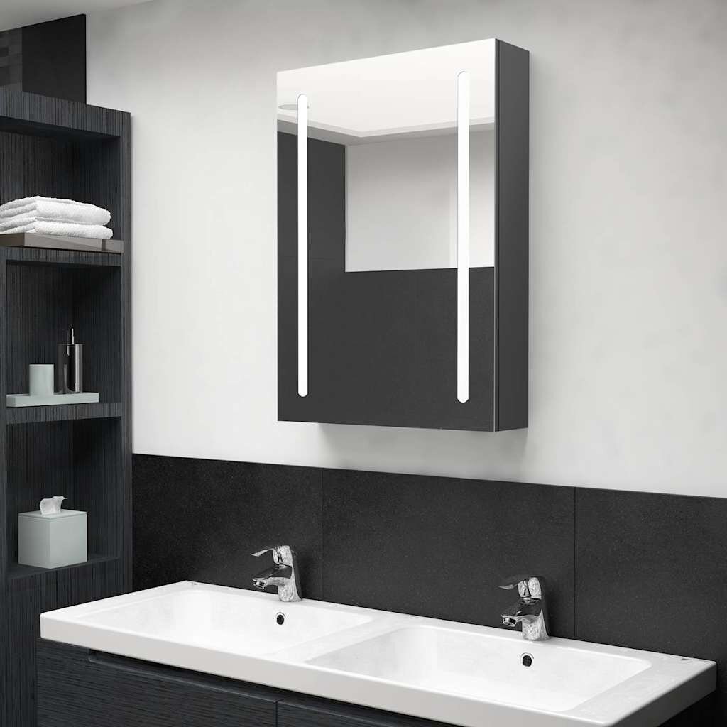vidaXL LED шкаф с огледало за баня сив 50x13x70 см
