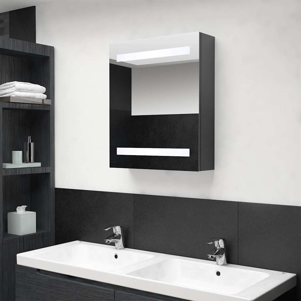 vidaXL LED шкаф с огледало за баня сив 50x14x60 см