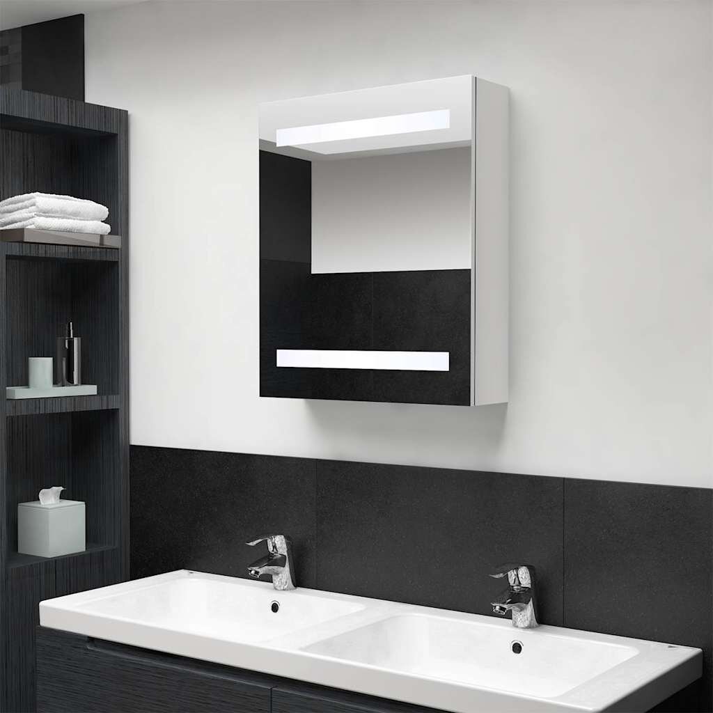 vidaXL LED шкаф с огледало за баня сияйно бяло 50x14x60 см