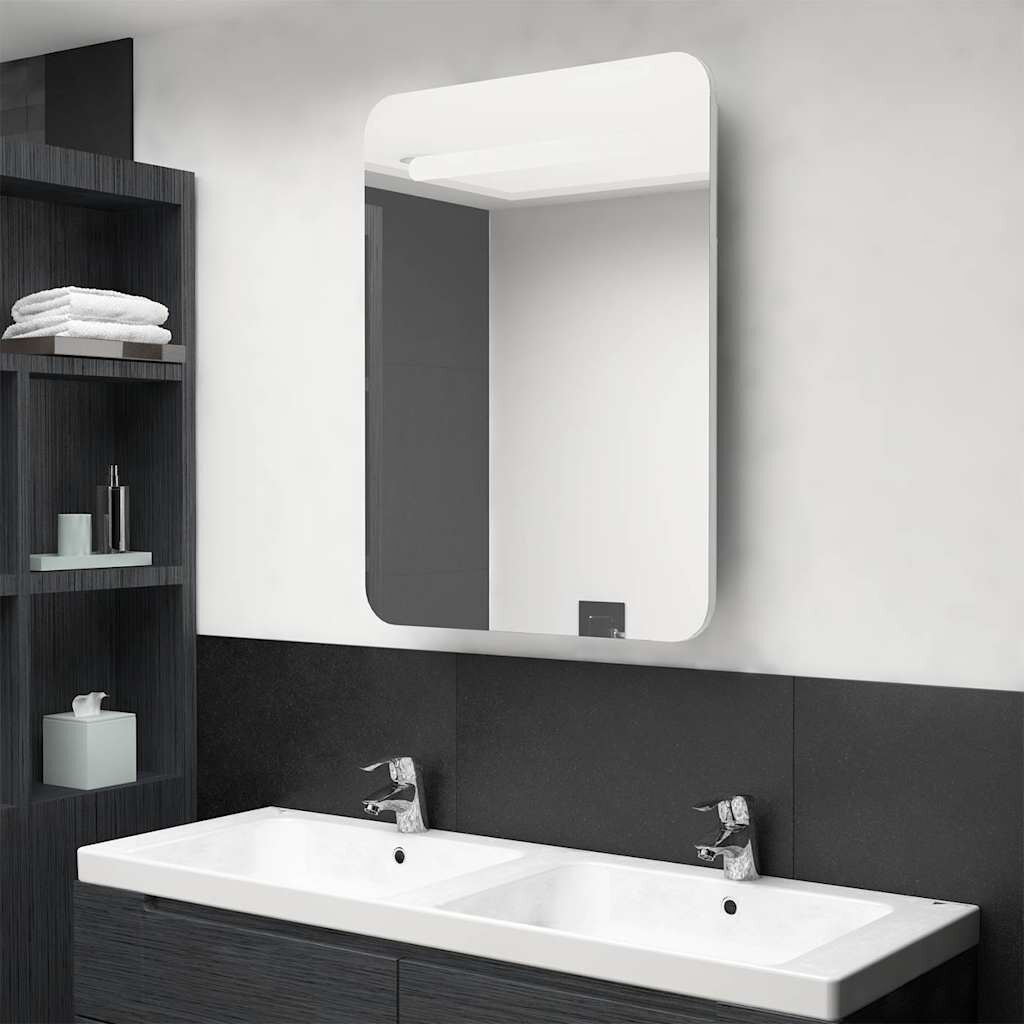 vidaXL LED шкаф с огледало за баня сияйно бяло 60x11x80 см