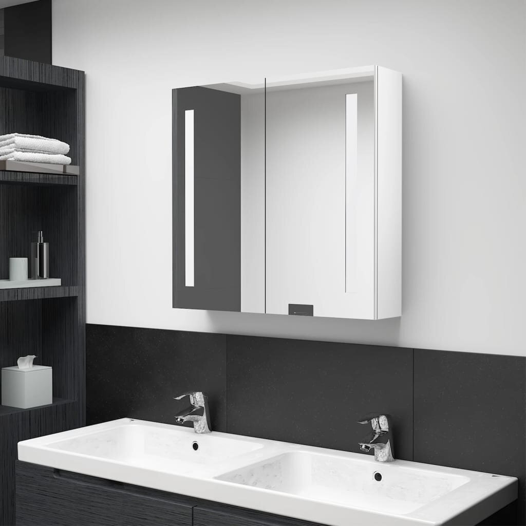vidaXL LED шкаф с огледало за баня сияйно бяло 62x14x60 см