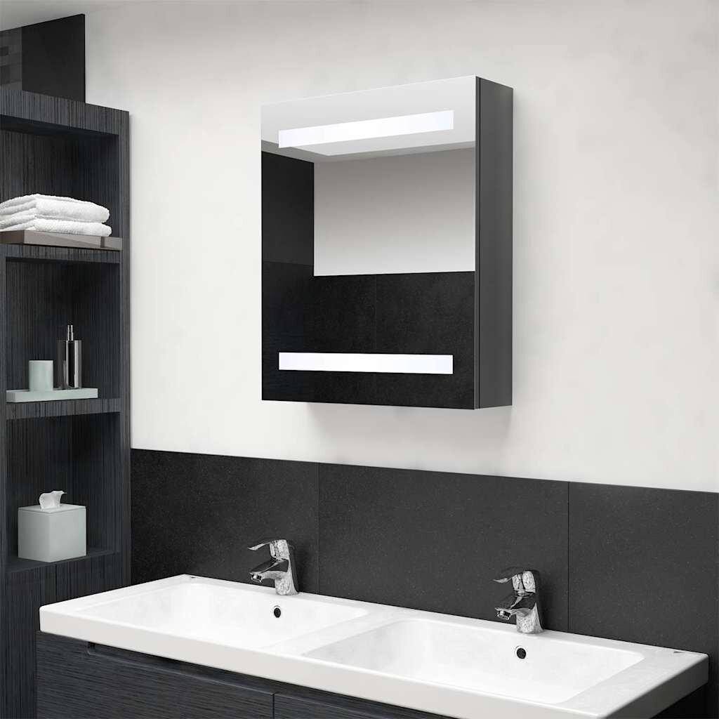 vidaXL LED шкаф с огледало за баня сияйно сиво 50x14x60 см