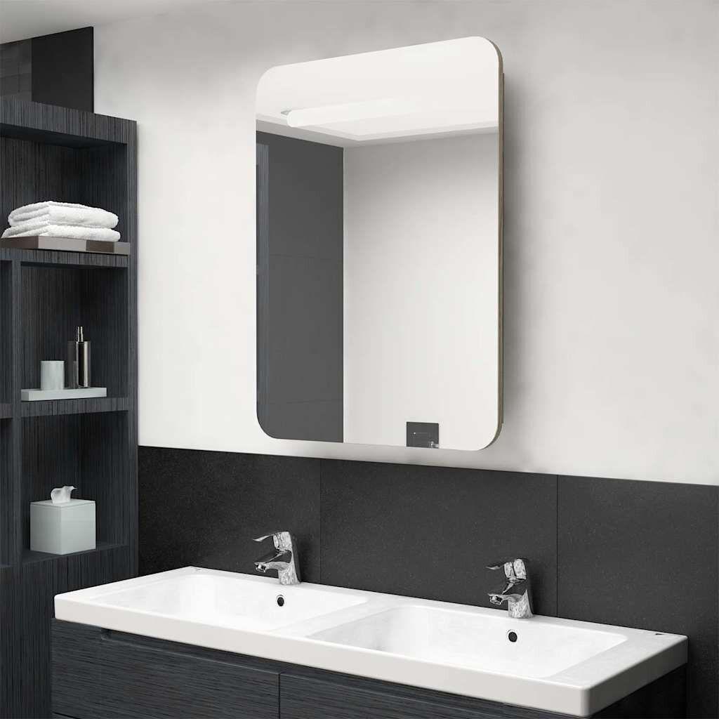 vidaXL LED шкаф с огледало за баня цвят дъб 60x11x80 см