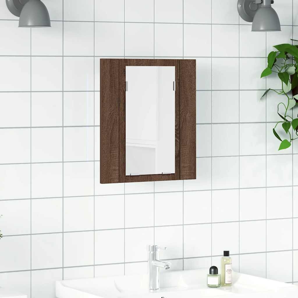vidaXL LED шкаф за баня огледало кафяв дъб 40x12x45 см инженерно дърво