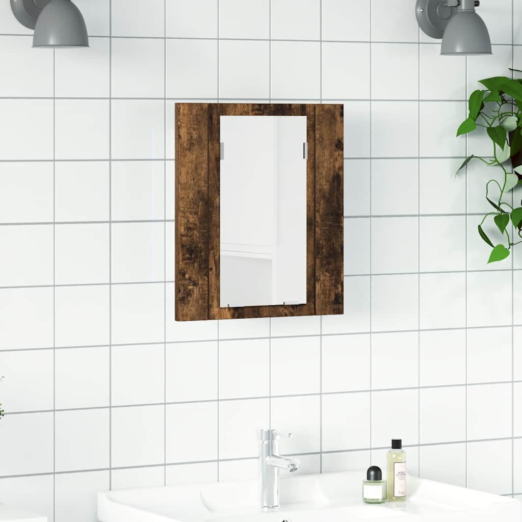 vidaXL LED шкаф за баня огледало опушен дъб 40x12x45см инженерно дърво