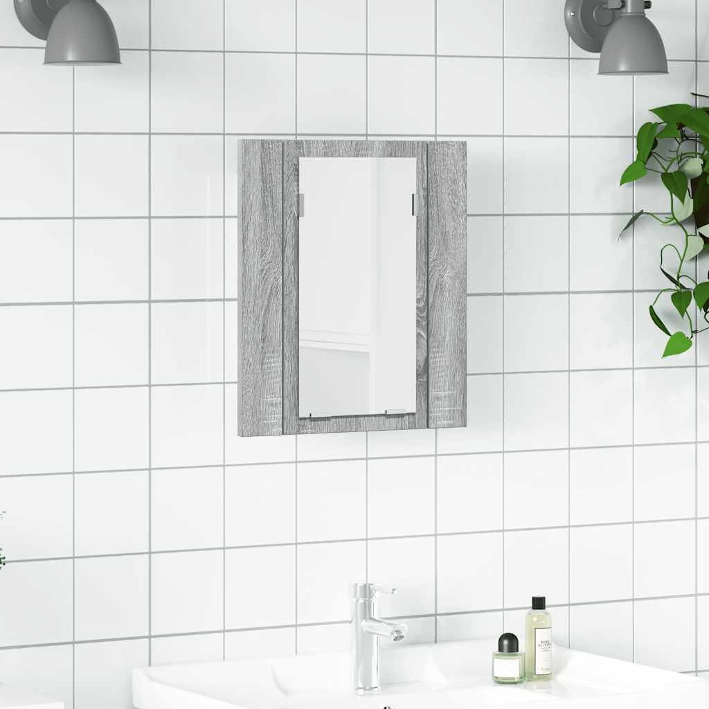 vidaXL LED шкаф за баня огледало сив сонома 40x12x45см инженерно дърво