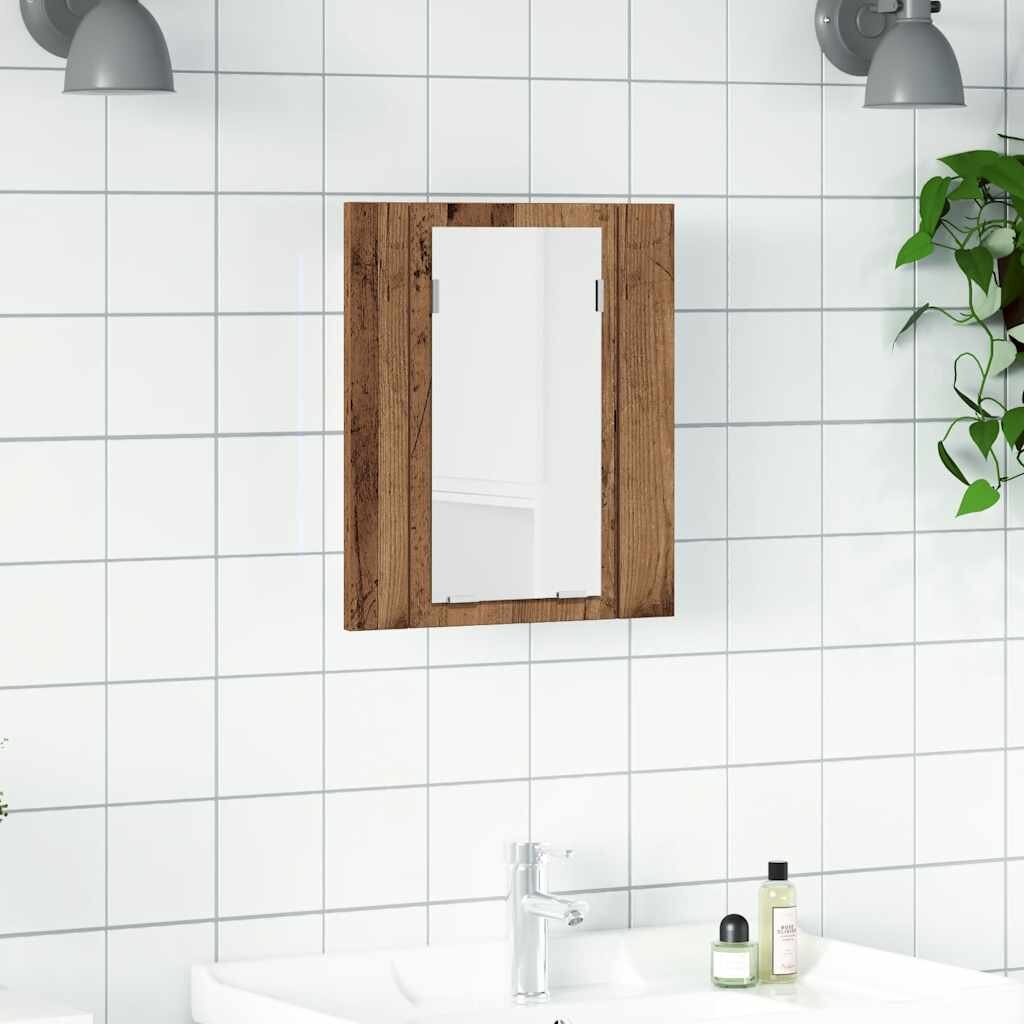 vidaXL LED шкаф за баня с огледало старо дърво 40x12x45 см