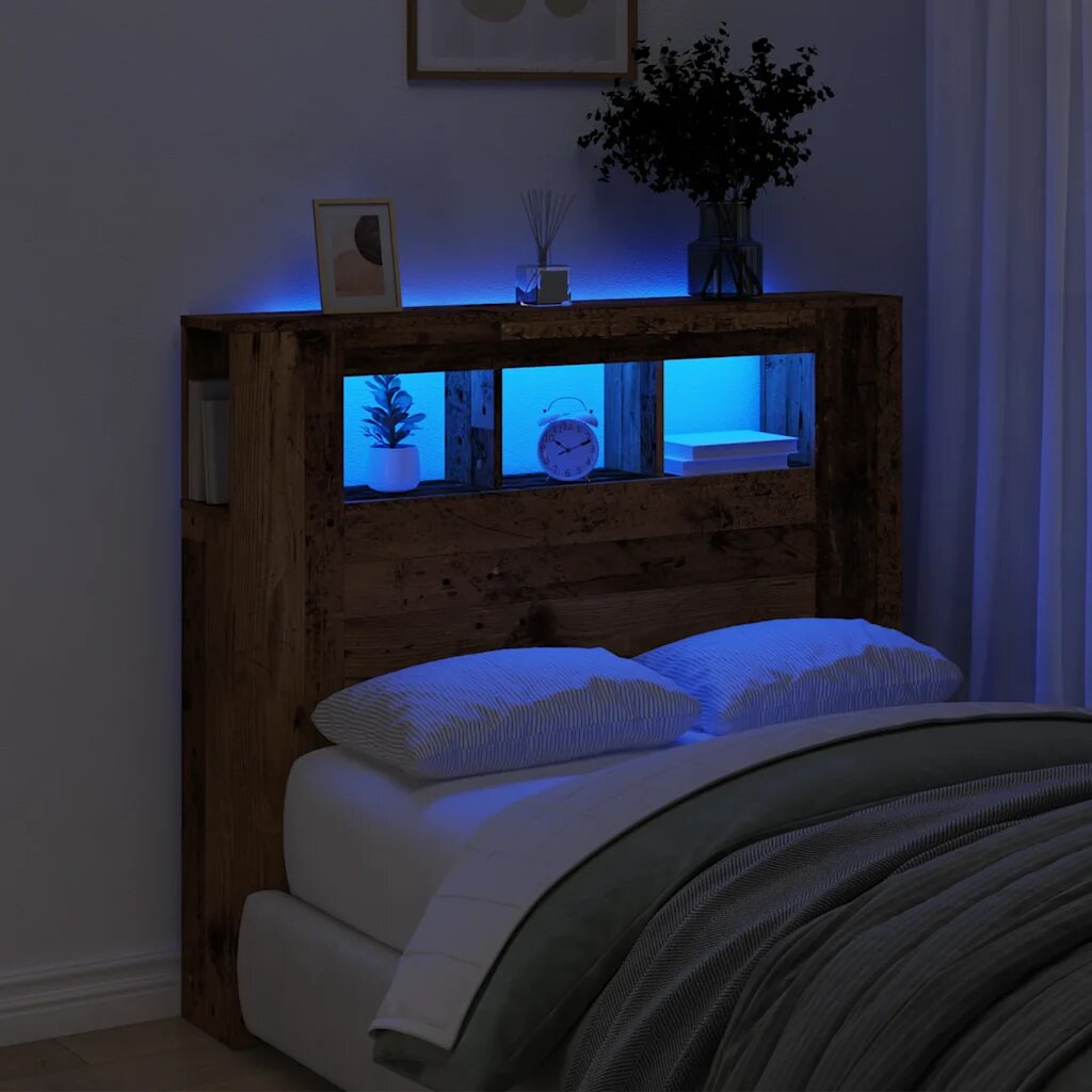 vidaXL LED табла за глава Старо дърво Инженерна дървесина