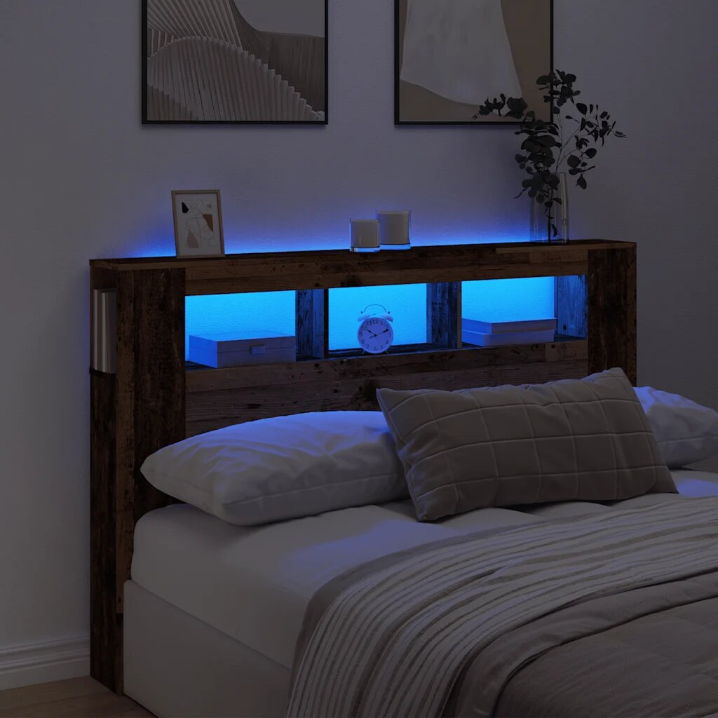 vidaXL LED табла за глава Старо дърво Инженерна дървесина