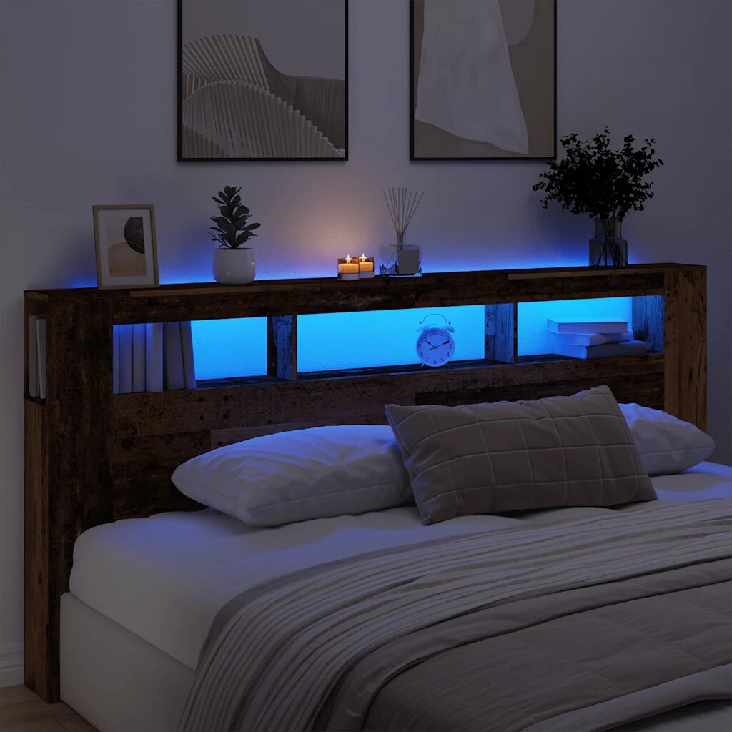 vidaXL LED табла за глава Старо дърво Инженерна дървесина