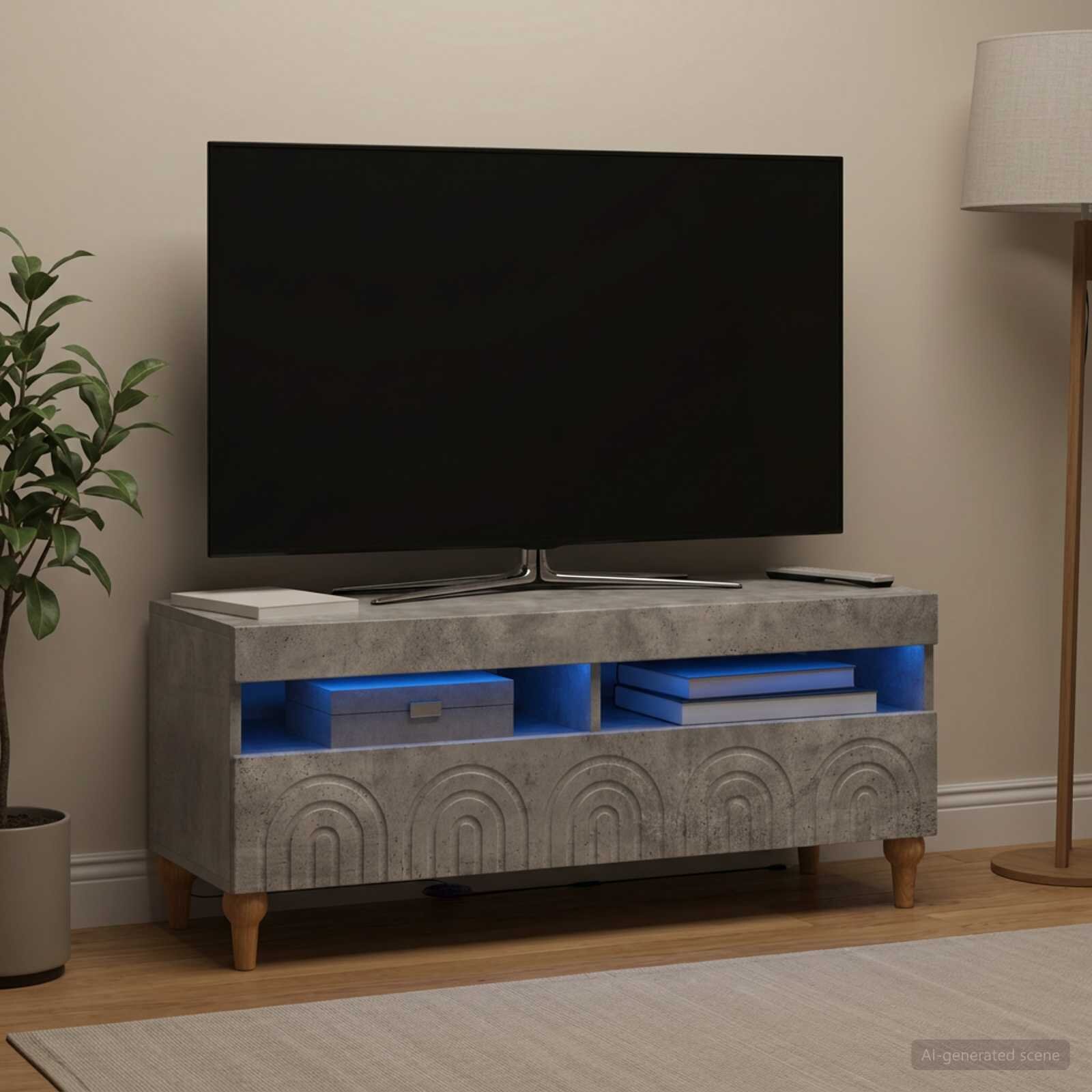vidaXL LED телевизионен кабинет ALKMAAR 100 x 35 x 43 см Бетонно сиво