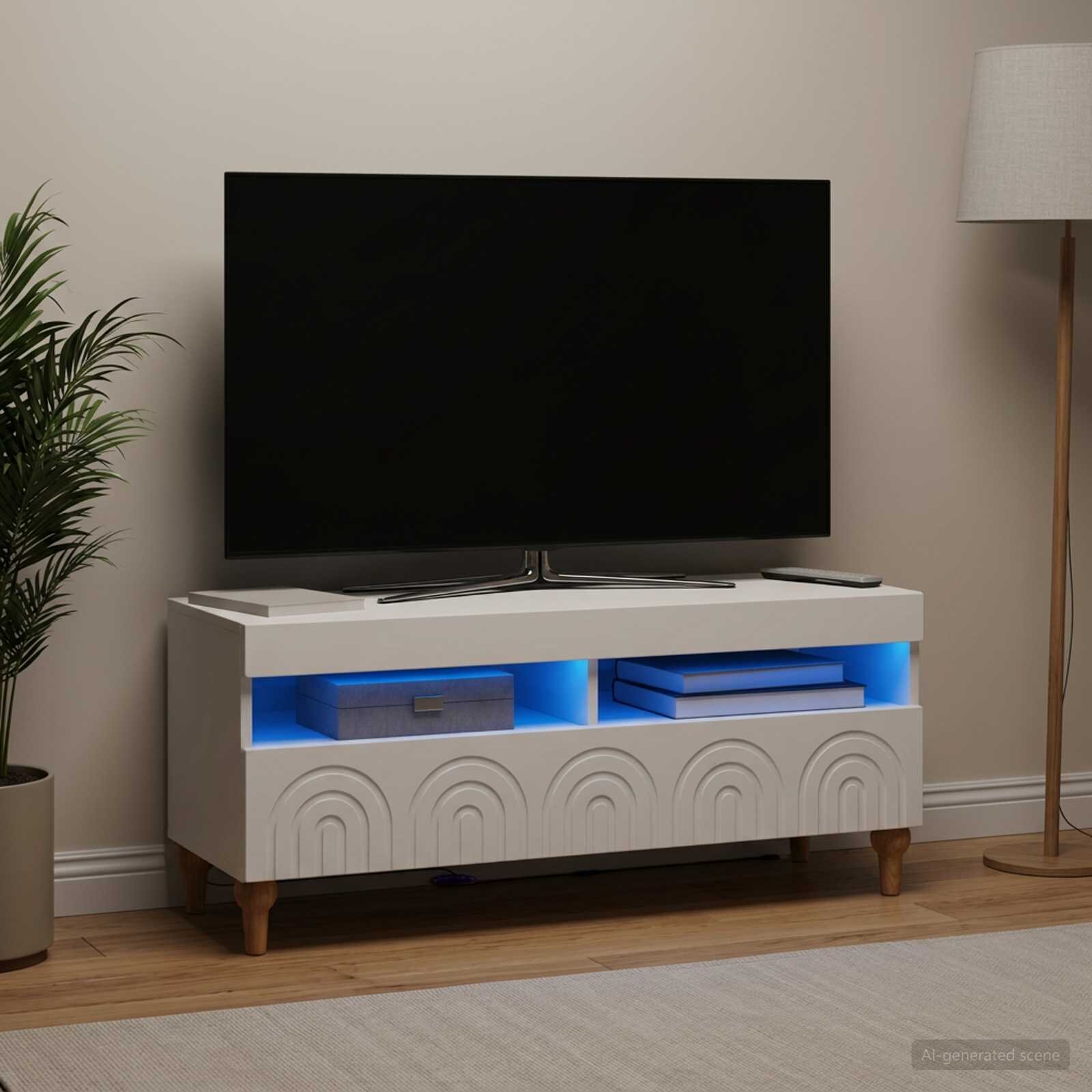 vidaXL LED телевизионен кабинет ALKMAAR 100 x 35 x 43 см Бяло