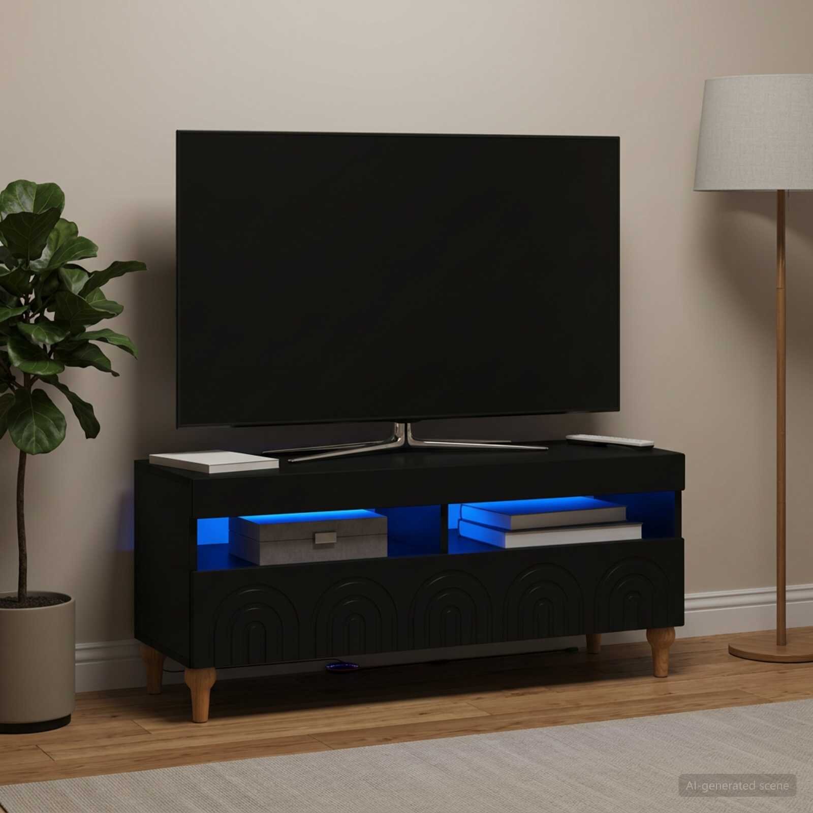 vidaXL LED телевизионен кабинет ALKMAAR 100 x 35 x 43 см Черно