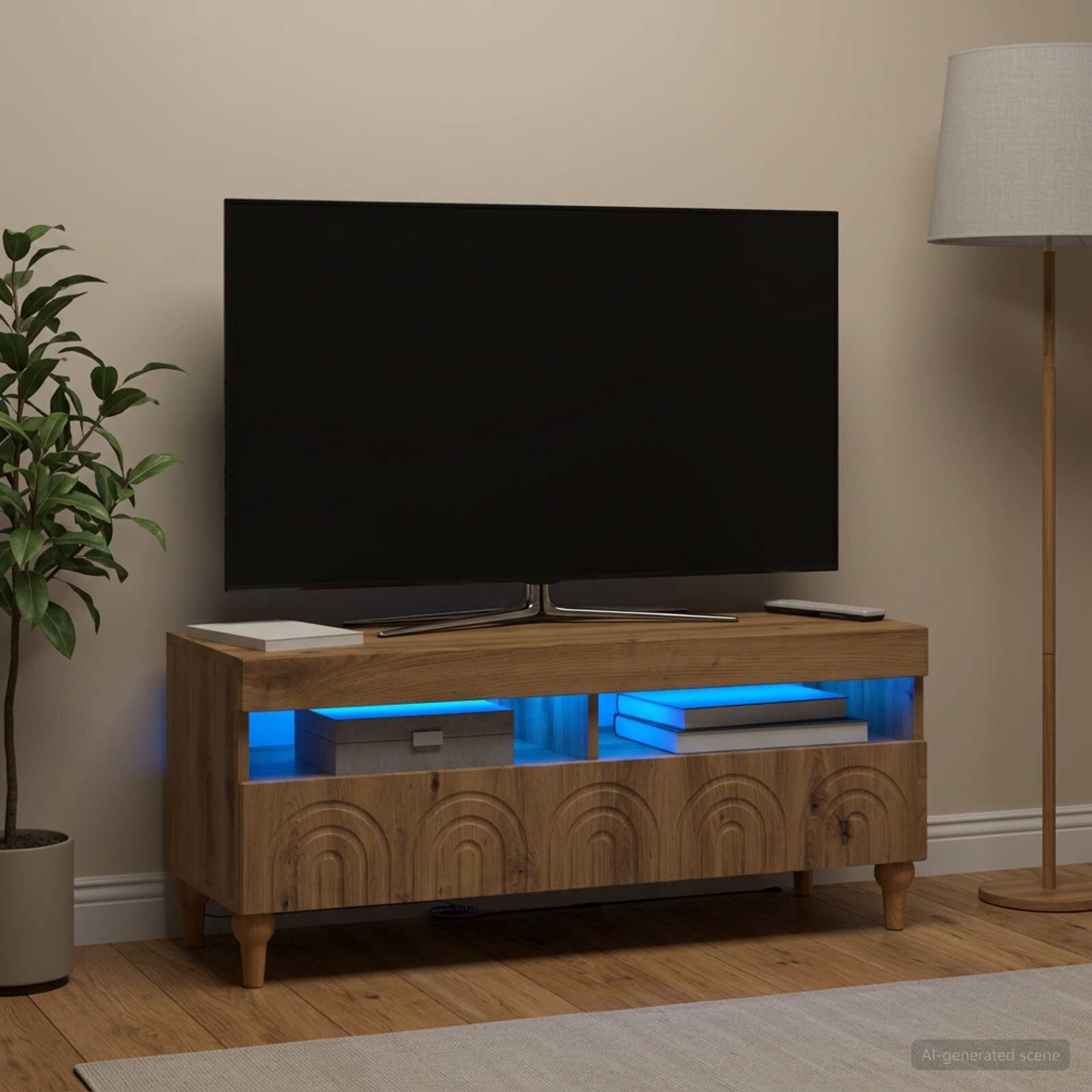 vidaXL LED телевизионен кабинет ALKMAAR 100 x 35 x 43 см Дъб артизан