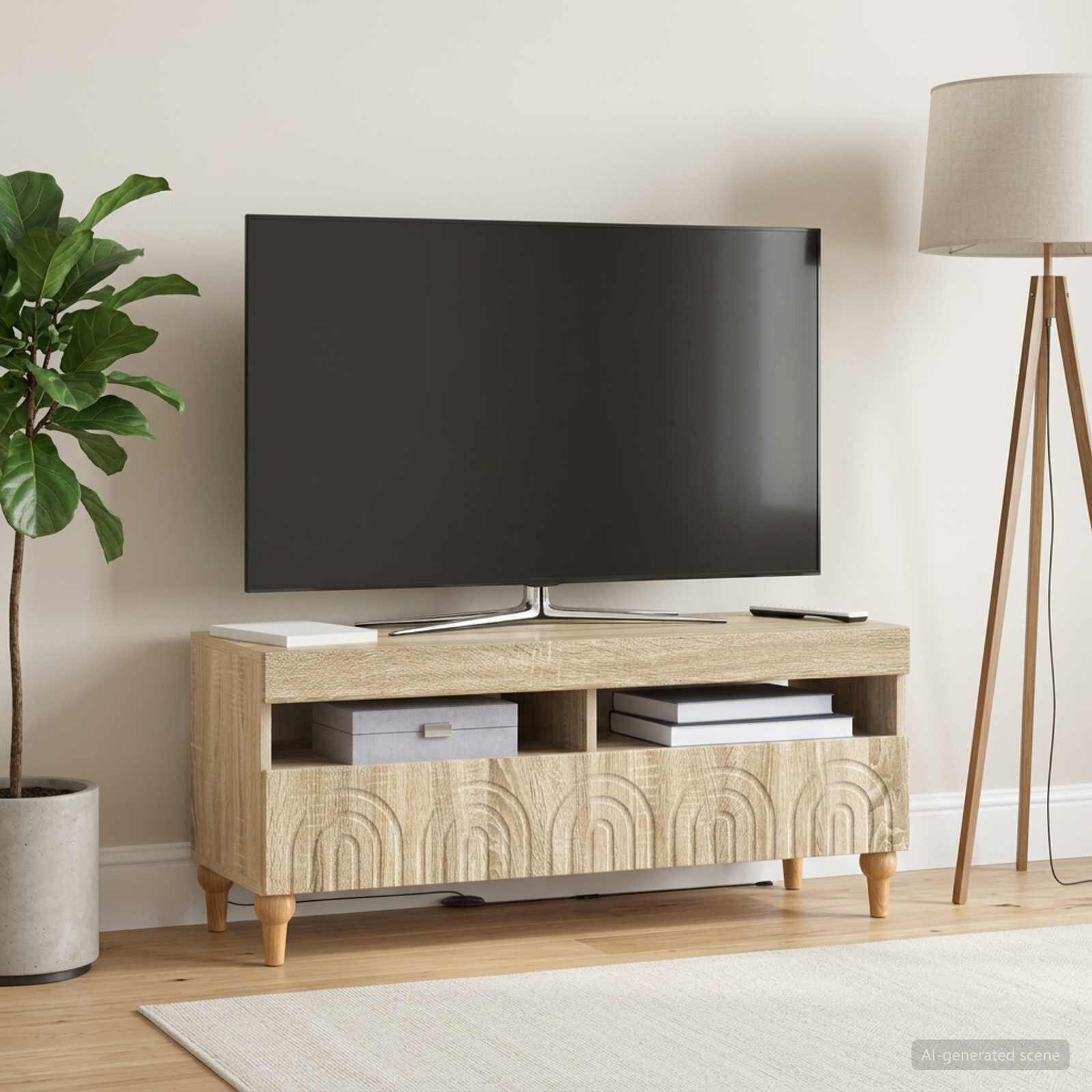 vidaXL LED телевизионен кабинет ALKMAAR 100 x 35 x 43 см Дъб сонома
