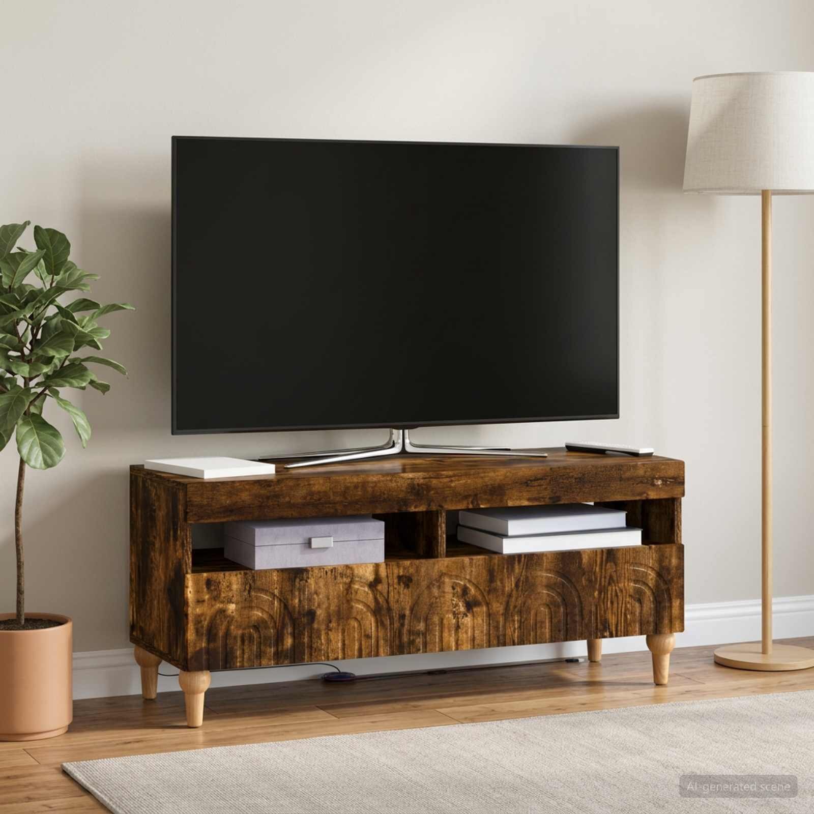 vidaXL LED телевизионен кабинет ALKMAAR 100 x 35 x 43 см Опушен дъб