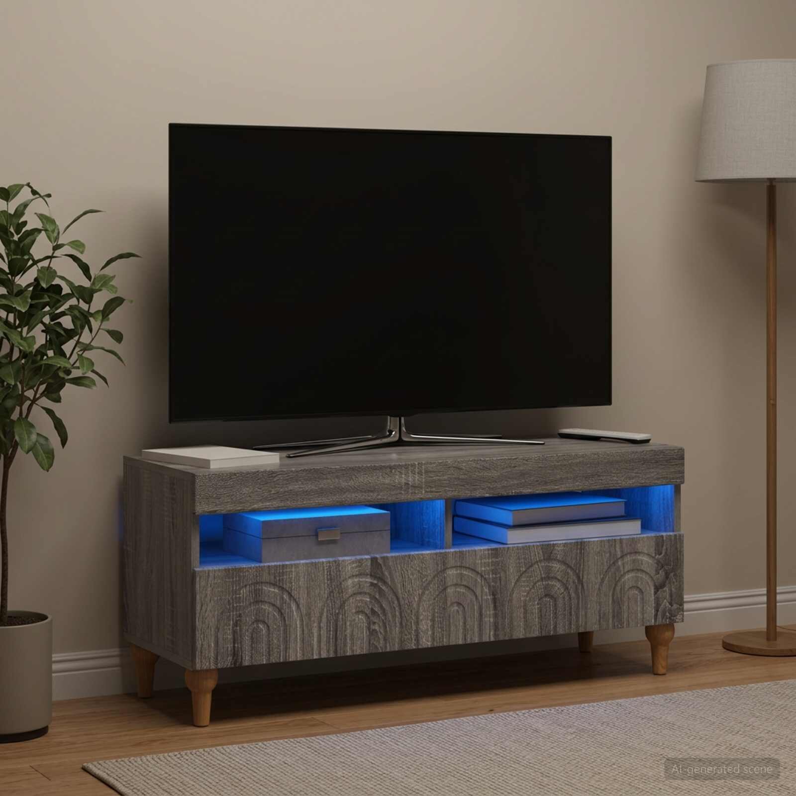 vidaXL LED телевизионен кабинет ALKMAAR 100 x 35 x 43 см Сив Сонома