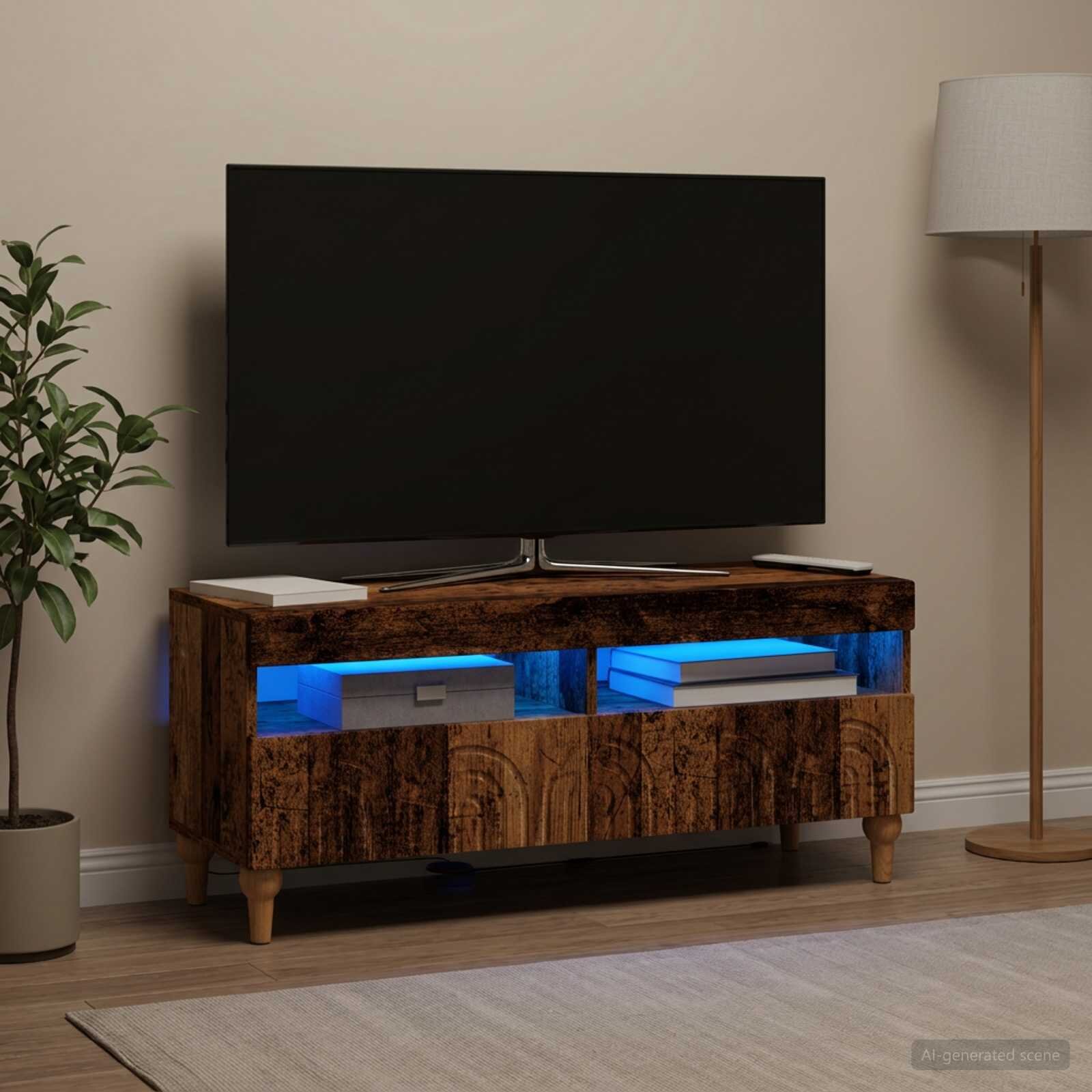 vidaXL LED телевизионен кабинет ALKMAAR 100 x 35 x 43 см Старо дърво
