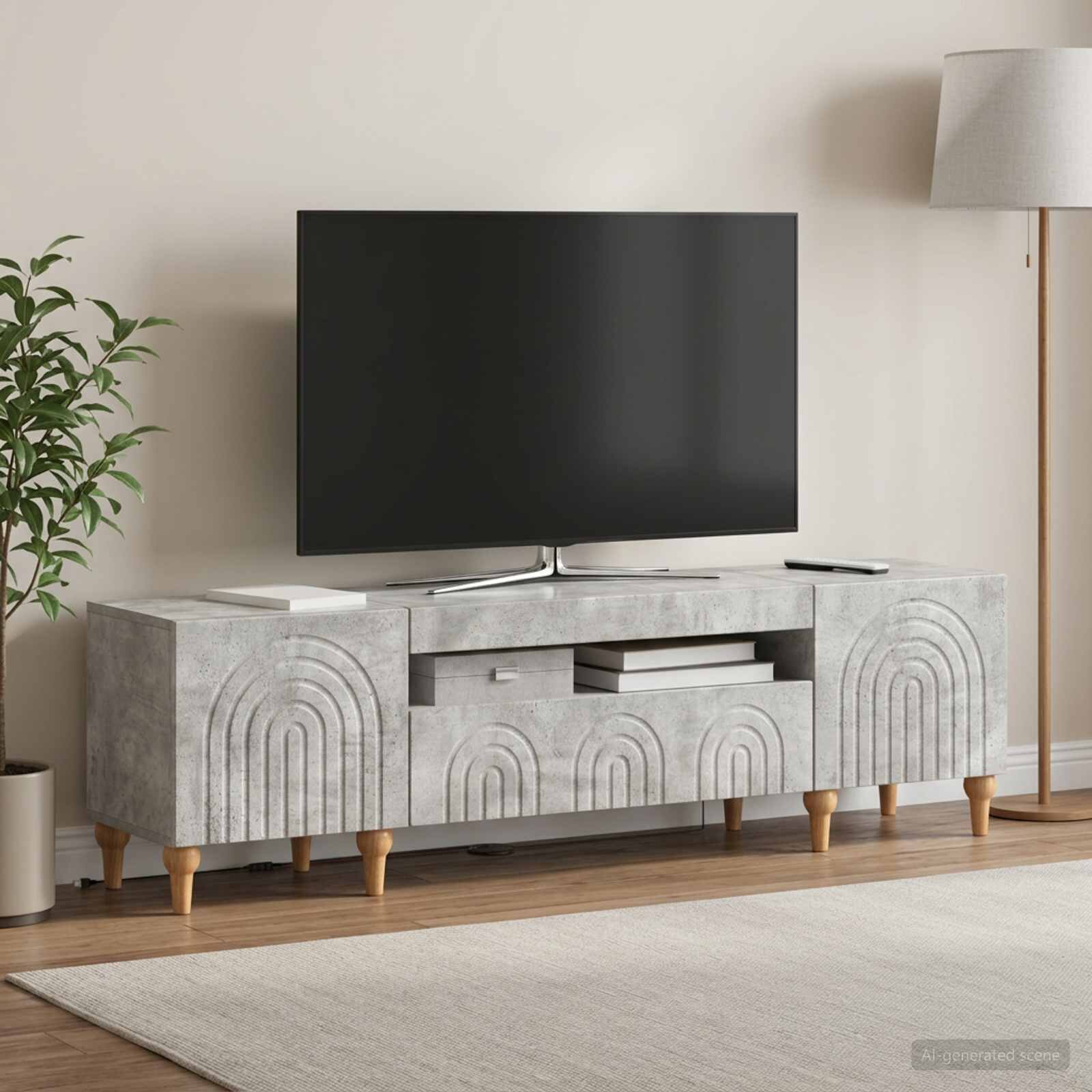 vidaXL LED телевизионен кабинет ALKMAAR 153 x 35 x 43 см Бетонно сиво