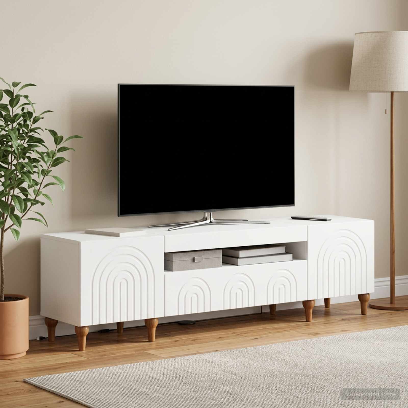vidaXL LED телевизионен кабинет ALKMAAR 153 x 35 x 43 см Бяло