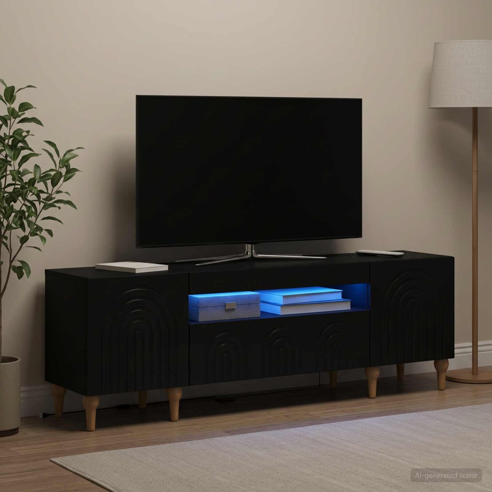 vidaXL LED телевизионен кабинет ALKMAAR 153 x 35 x 43 см Черно