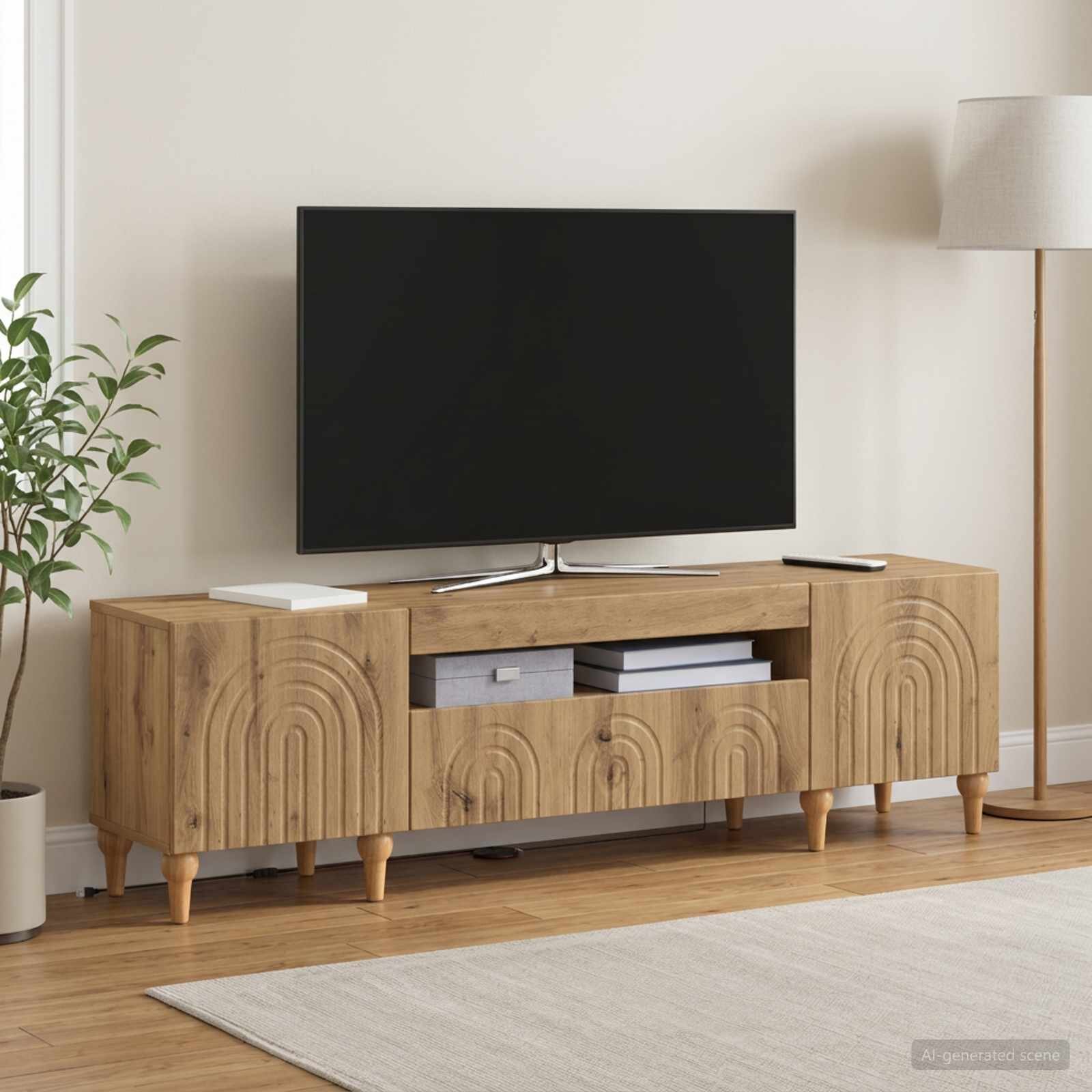 vidaXL LED телевизионен кабинет ALKMAAR 153 x 35 x 43 см Дъб артизан