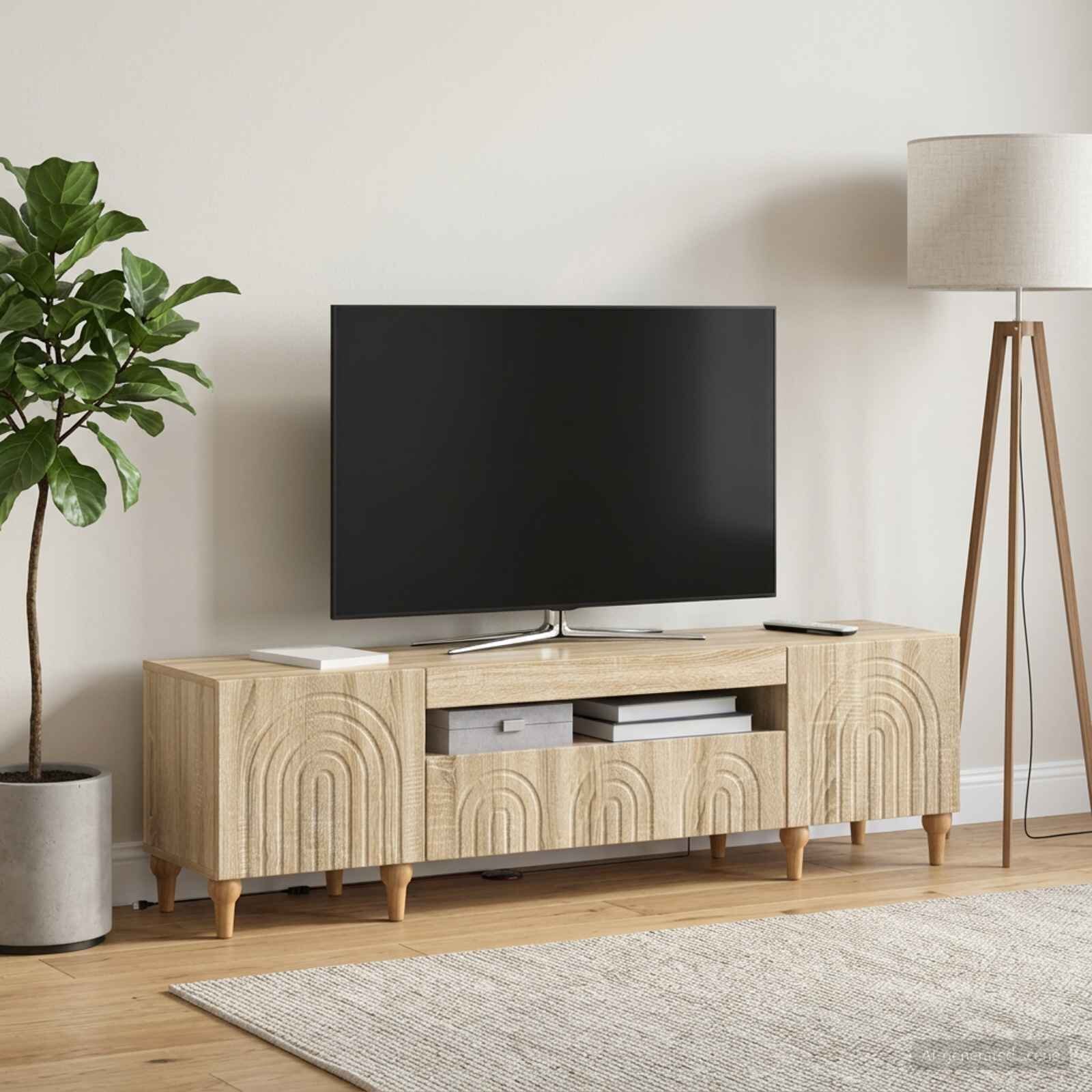 vidaXL LED телевизионен кабинет ALKMAAR 153 x 35 x 43 см Дъб сонома